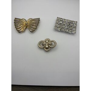 Vintage Butterfly Rhinestone Bow Brooch Pin Lot Set Gold Silver Tone